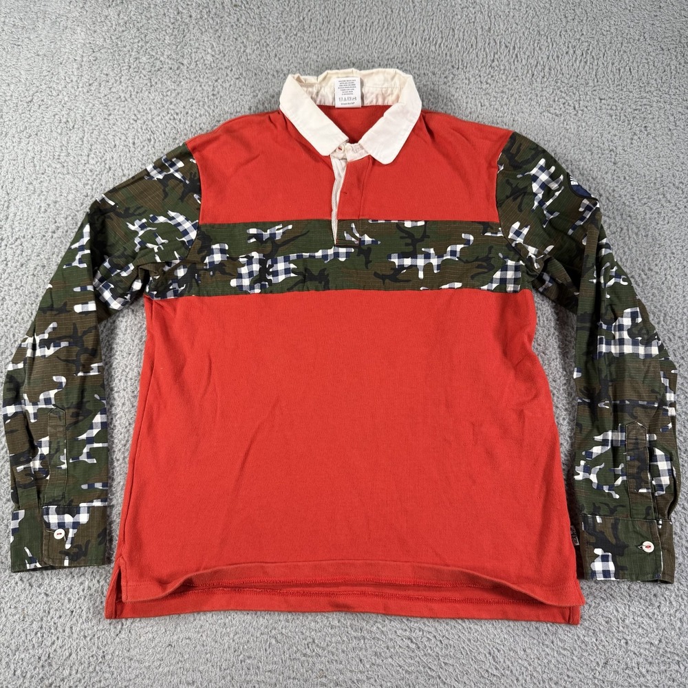 Billionaire Boys Club Rugby Shirt Mens XL Red Camo Patchwork Long Sleeve Cotton